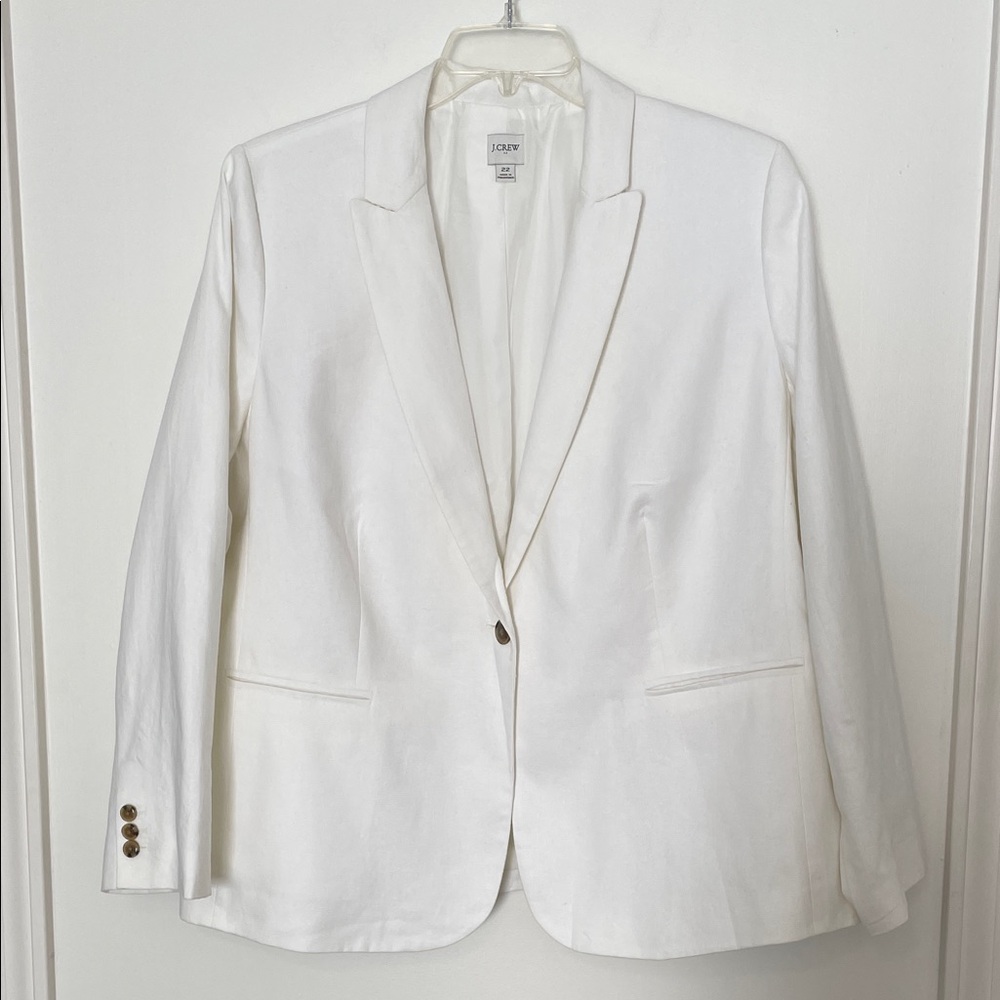 J. Crew White Single-Button Linen Blend Tailored Holland Blazer Women’s size 22